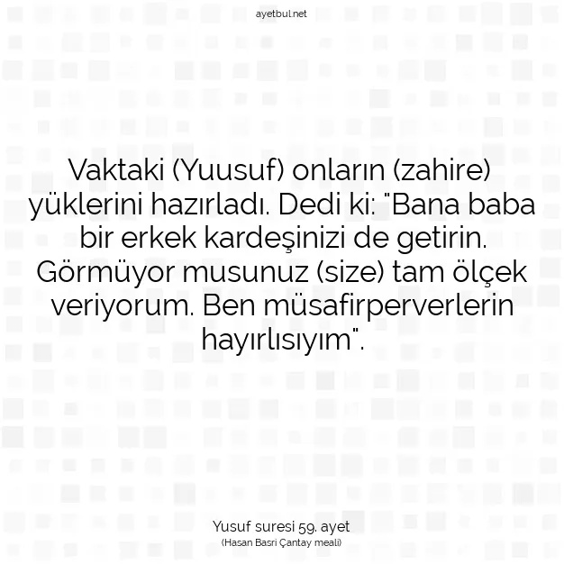Ayetbul | Kuran Mealleri | Quran | Yusuf suresi 59. ayet