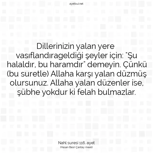 Ayetbul | Kuran Mealleri | Quran | Nahl suresi 116. ayet