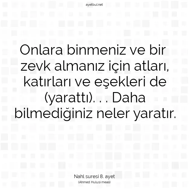 Ayetbul | Kuran Mealleri | Quran | Nahl suresi 8. ayet