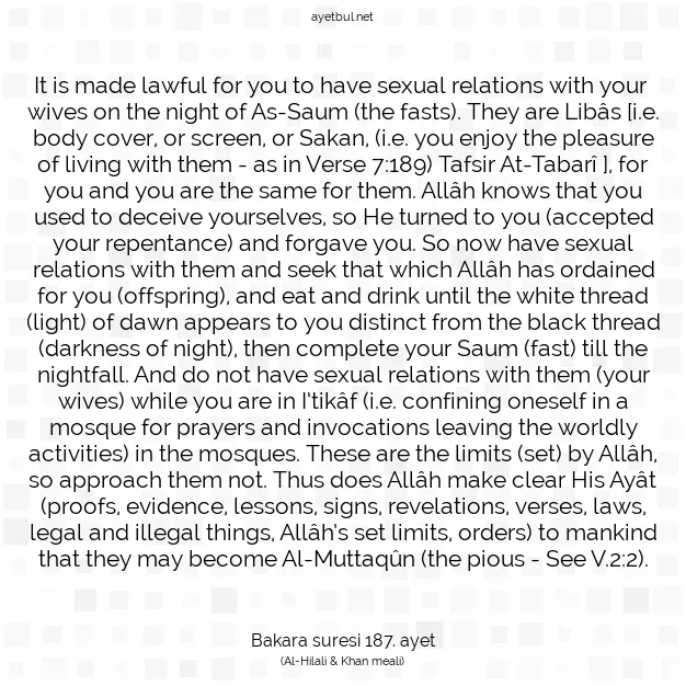 Ayetbul | Kuran Mealleri | Quran | Bakara suresi 187. ayet