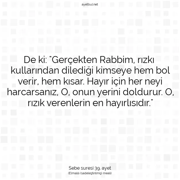 Ayetbul | Kuran Mealleri | Quran | Sebe suresi 39. ayet