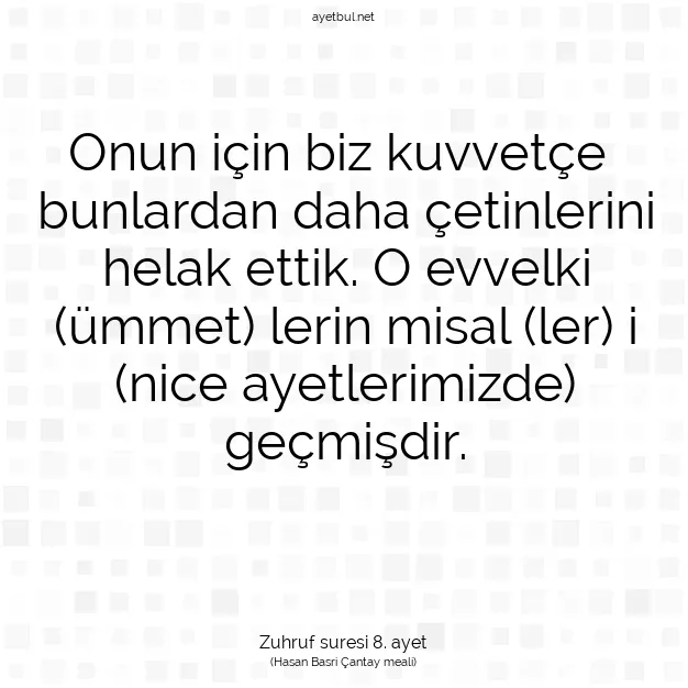 Ayetbul | Kuran Mealleri | Quran | Zuhruf suresi 8. ayet