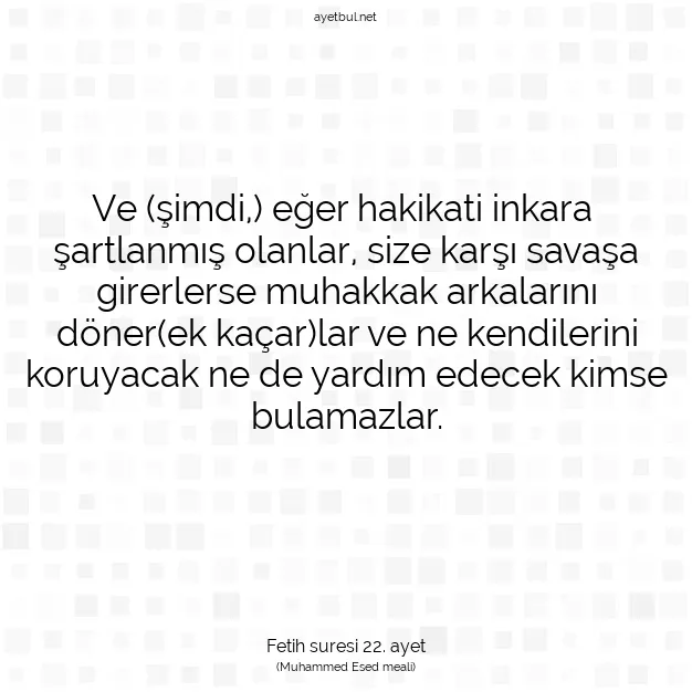 Ayetbul | Kuran Mealleri | Quran | Fetih suresi 22. ayet