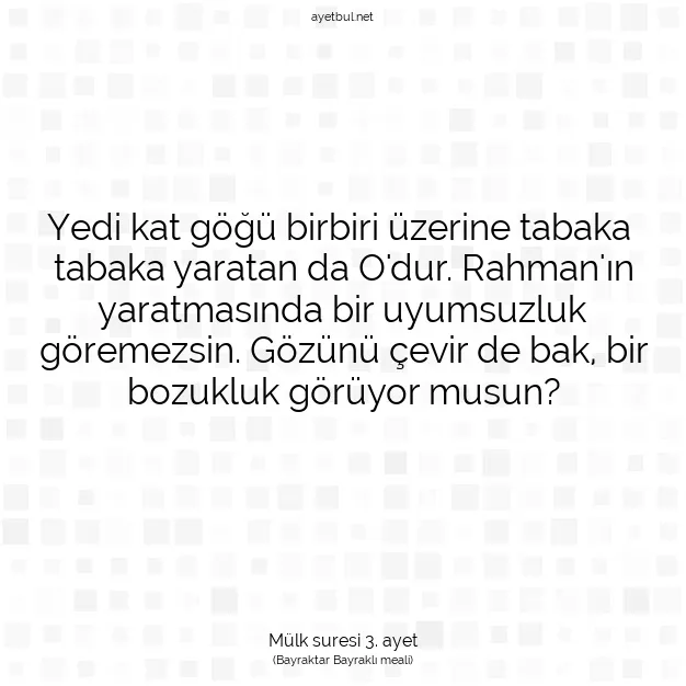 Ayetbul | Kuran Mealleri | Quran | Mülk suresi 3. ayet