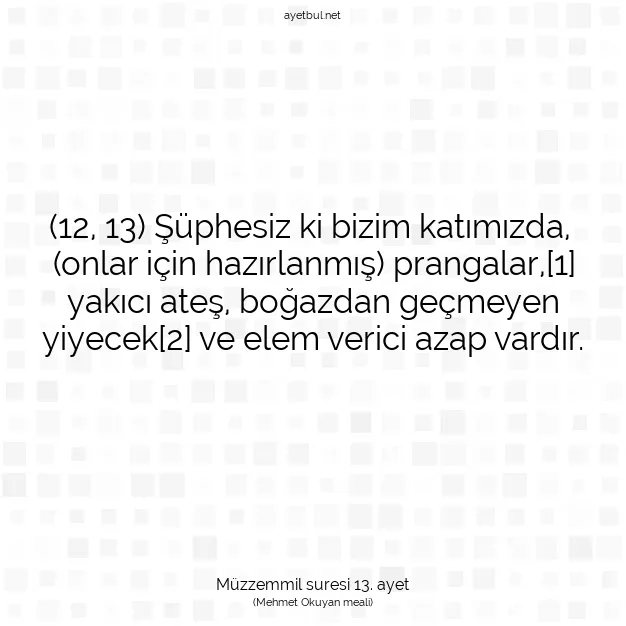 Ayetbul | Kuran Mealleri | Quran | Müzzemmil suresi 13. ayet
