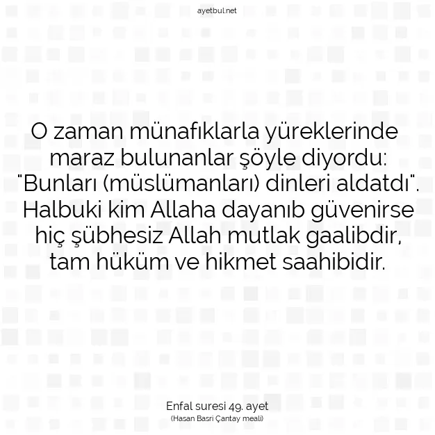 Ayetbul | Kuran Mealleri | Quran | Enfal suresi 49. ayet