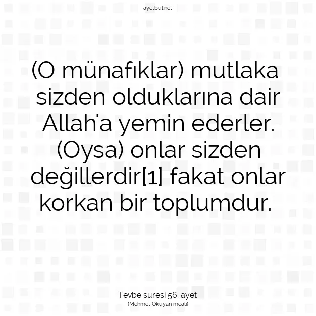 Ayetbul | Kuran Mealleri | Quran | Tevbe suresi 56. ayet