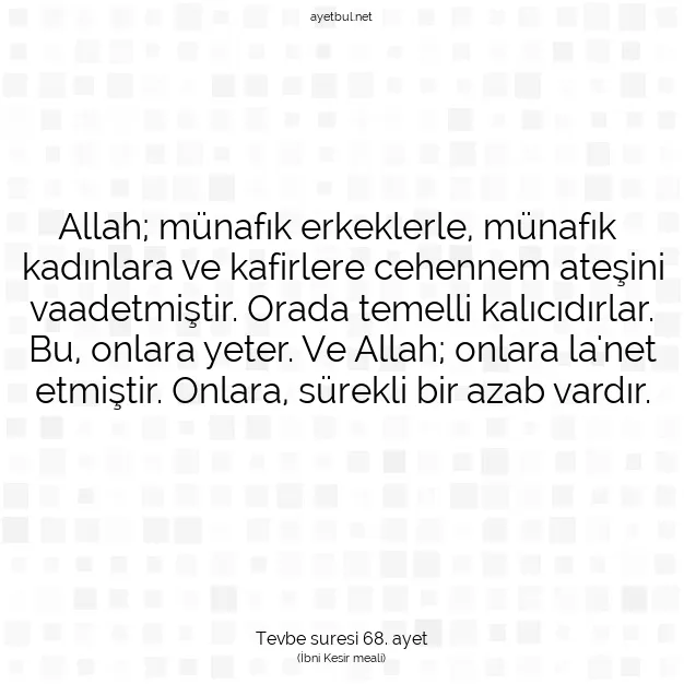 Ayetbul | Kuran Mealleri | Quran | Tevbe suresi 68. ayet